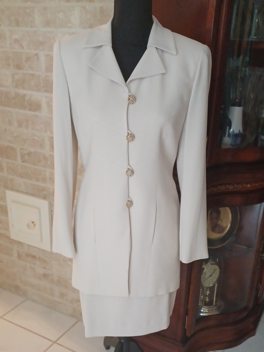Women's Cream Tailored Blazer with Decorative Buttons - Unbranded
